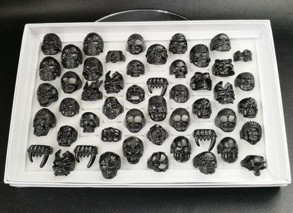 

price style mixed size gothic promotion men's black skull ring punk rings for men s fashion jewelry in bulk, Silver