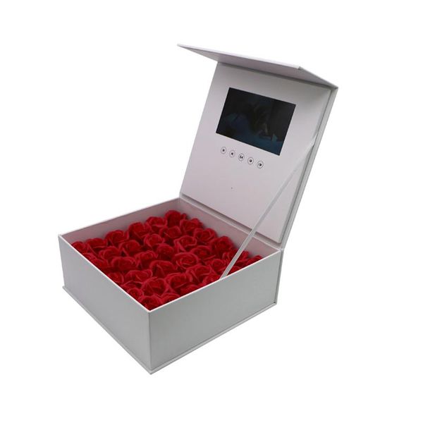 

7 inch white paper lcd video gift box flower lcd screen box