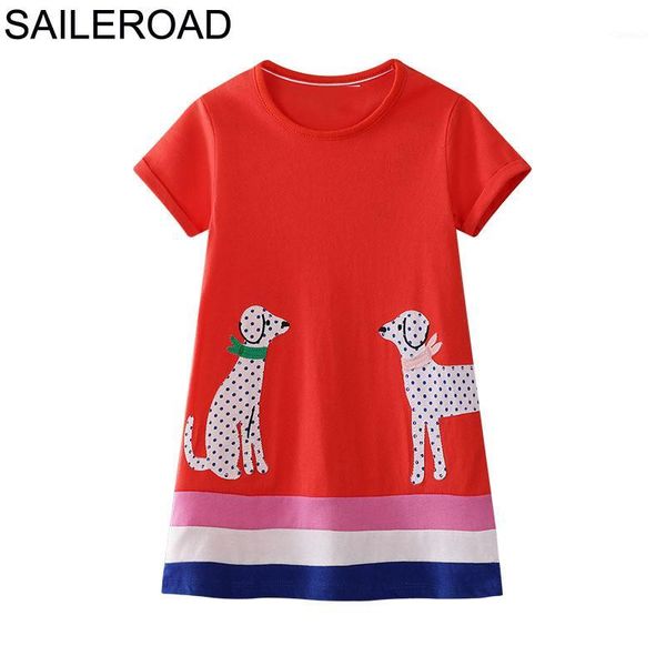 

girl's dresses saileroad girls dress dogs embroider party kids for girl princess costumes 2021 children beach baby summer clothes1, Red;yellow