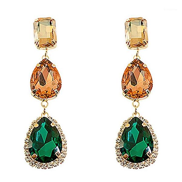 

korean water drop crystal dangle earrings for women exaggerate party charm drop pendientes jewelry1, Golden;silver