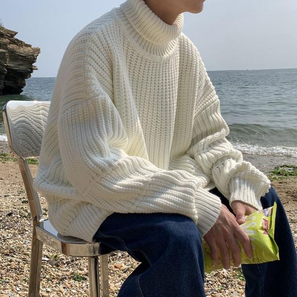 

winter thick turtleneck sweater men's warm fashion casual knit pullover men wild loose korean knitting sweaters mens clothes, White;black