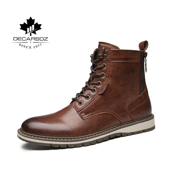

decarsdz men's lace-up leather casual 2020 autumn man original classic design fashion shoes men boots, Red;white