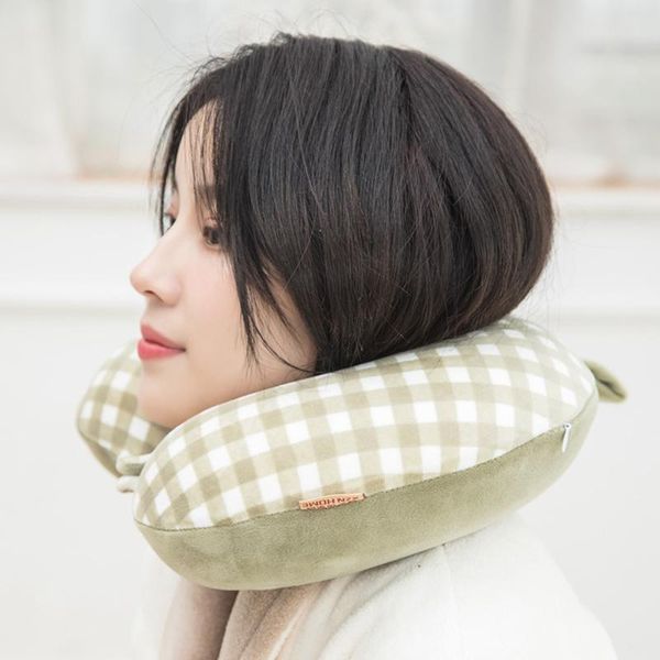 

pillow neck pillows round head memory foam lunch break flight travel protection cervical spine knitted velvet u-shaped