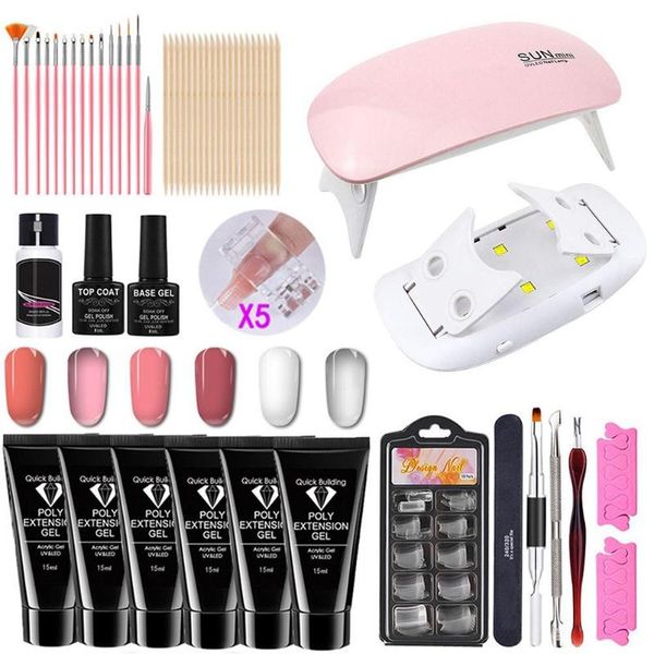 

nail art kits gel set 6 colors extension gels with lamp coat base 100 pieces tips shape for design #e