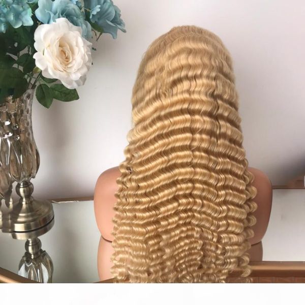 

brazilian deep wave wig t part lace wig remy human hair 613 color blonde pre-plucked bleached knots 130 density jk elegantqueen, Black;brown
