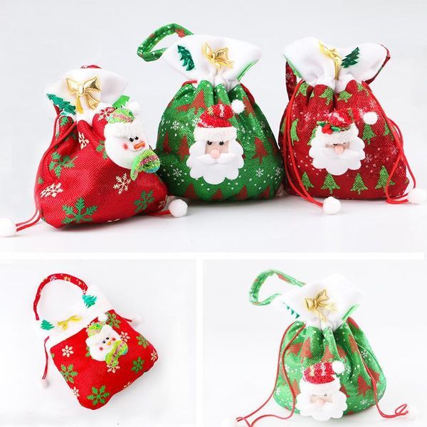 

cartoon christmas snowman non-woven santa red green jewelry gift bag kids candy storage pouch dha1107 weam