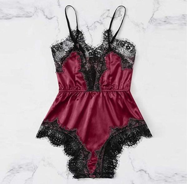 

lingerie pajamas for women lace pajamas set v-collar pijamas women summer sleepwear satin thin v-neck cute backless pyjamas1, Black;red