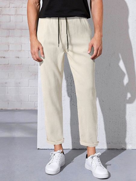 

men solid drawstring detail cropped pants m5ki#, Black