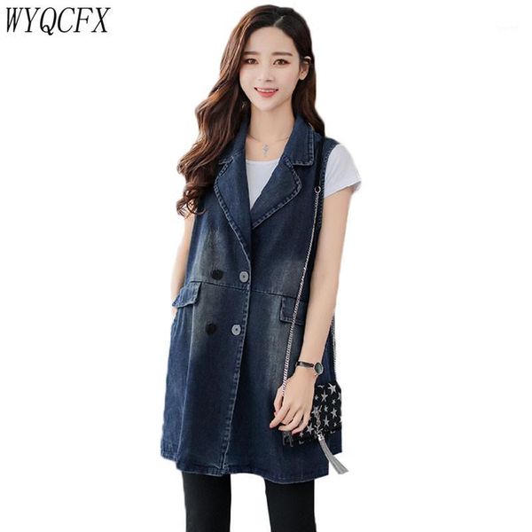 

spring autumn vintage denim vest women loose jeans waistcoat sleeveless jacket women's fashion long casual coat plus size 3xl1, Black;white