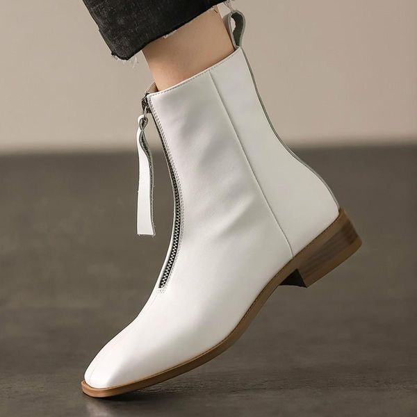 

2020 new autumn winter western boots for women genuine leather low med square ankle boots slip on fashion square toe shoes, Black