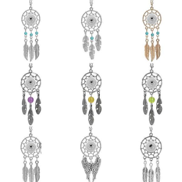

bohemian ethnic style necklaces feather tassels snap button necklace fit 12mm snap buttons snap jewelry dream bbyngn, Silver