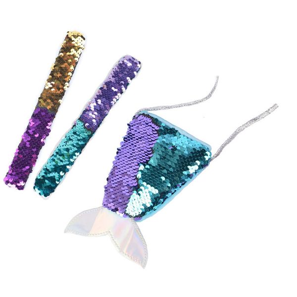 

mermaid sequins children's small shoulder coin purse fish tail cosmetic bag wholesale messenger lanyard bag, Red;black