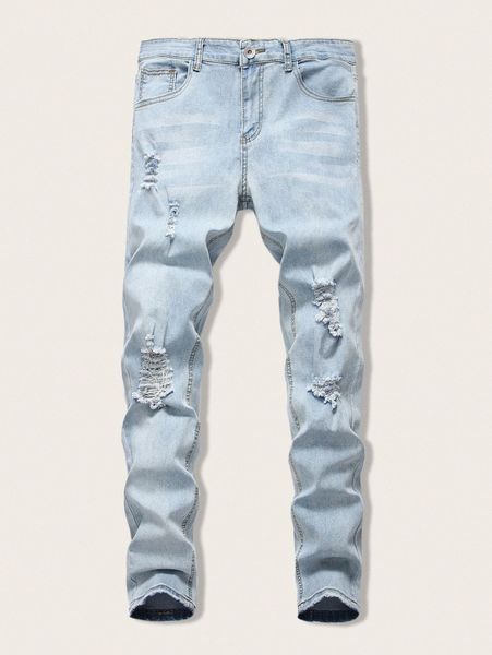 

men zip fly ripped skinny jeans k5d4#, Blue