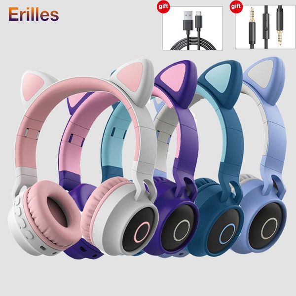 

cute cat ear headphone bluetooth 5.0 girl kids pink headset led wireless headphone 3.5mm wired mic headphones bilateral stereo