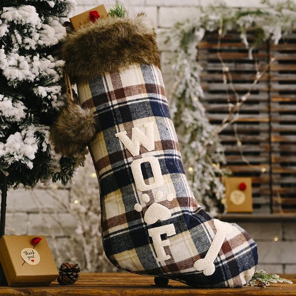 

мини рождественские чулки plaid собаки кость printed подарочные пакеты пухом ball candy bag держатели apple, сумки для рождественских украше
