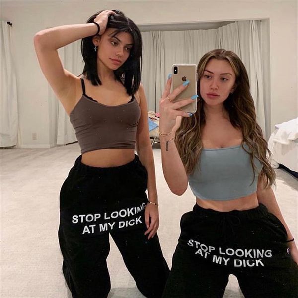 

letters sweat pants women joggers slooking at my dick sweatpants high waist hip hop print trousers cotton sweatpants, Black;white