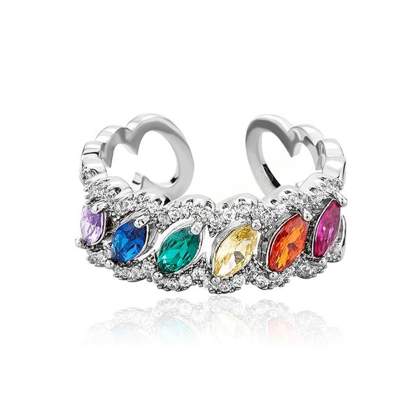 

multicolor heart-shaped ring (7mm) iced out bling ring hip hop punk fashion jewelry for men women gift, Golden;silver