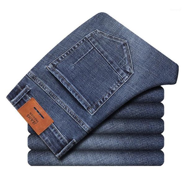 

2020 new jeans men spring autumn mens slim straight jeans male stretch korean mens denim pants full length distressed blue1, Blue