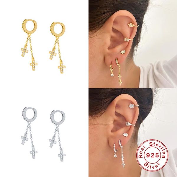 

boako ins cross chain 2021 trend earrings silver 925 jewelry earrings dangle cartilage piercing fast fashion ear cuff #12.13