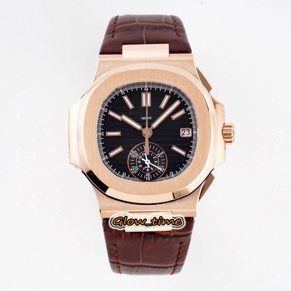 

upgrade 3kf v2 version black texture dial ch28-520 chronograph automatic 5980/1r-001 mens watch rose gold case leather strap luxry watches, Slivery;brown