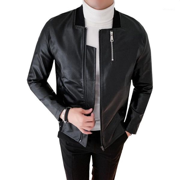 

retro classic motorcycle pu leather jacket men stand collar slim biker windproof pu leather moto jacket coat size m-xxxl1, Black
