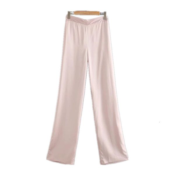 

2021 new women vintage high-waist satin-finish palazzzo wide-leg trousers fashion with pockets elastic trim office wear pants bzte, Black;white