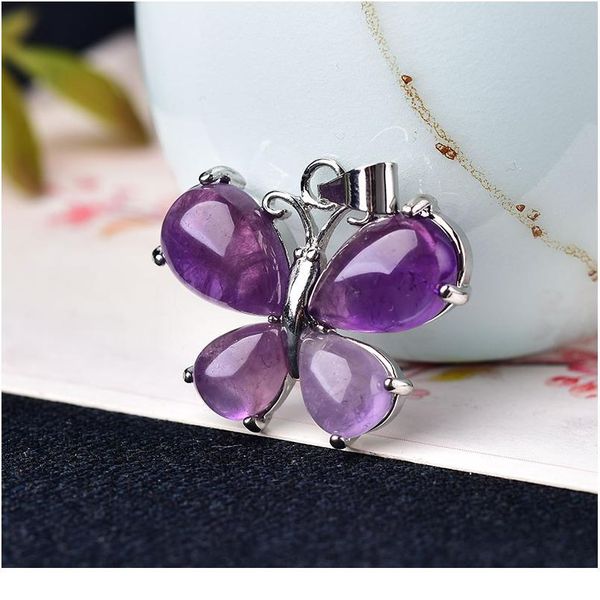 

natural crystal amethyst rose quartz pendant mineral jewelry butterfly shape drop shape ornaments for men women jewe jllqzj, Black