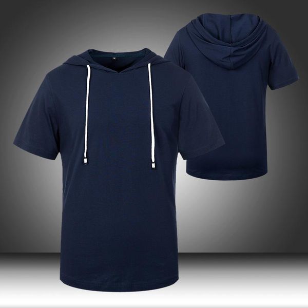 

hood men's t shirt summer tee extended round sweep hooded t-shirt solid color long hip hop men tshirt streetwear kg-59, White;black