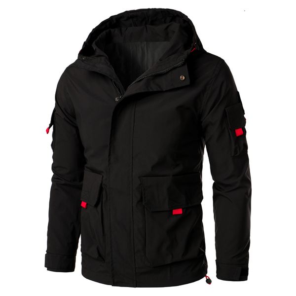 

2021 new hooded jacket spring autumn outerwear streetwear casual men clothing fit solid male coat trendy uyeg, Black