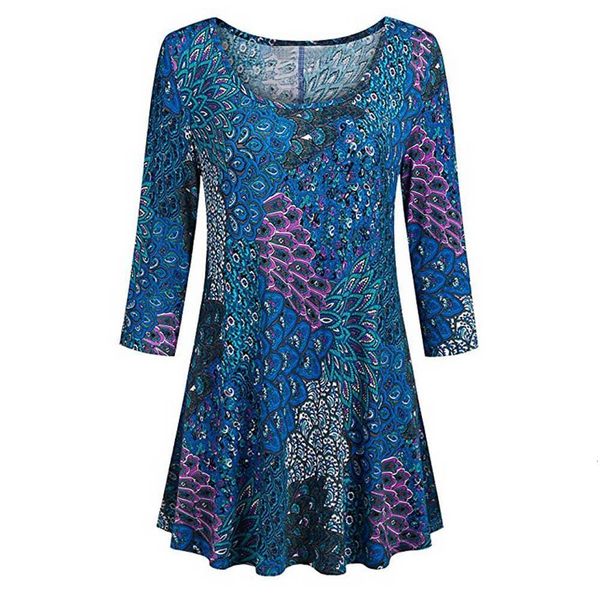 

plus size women clothing fashion casual style floral print shirts 3/4 sleeves o-neck tunic blouse blusas femininas 2018 @35, White