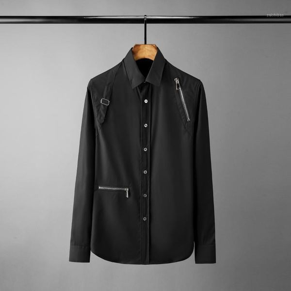

2020 long sleeve mens shirts zipper casual male shirt fashion loose man shirts camisa masculina mens dress1, White;black