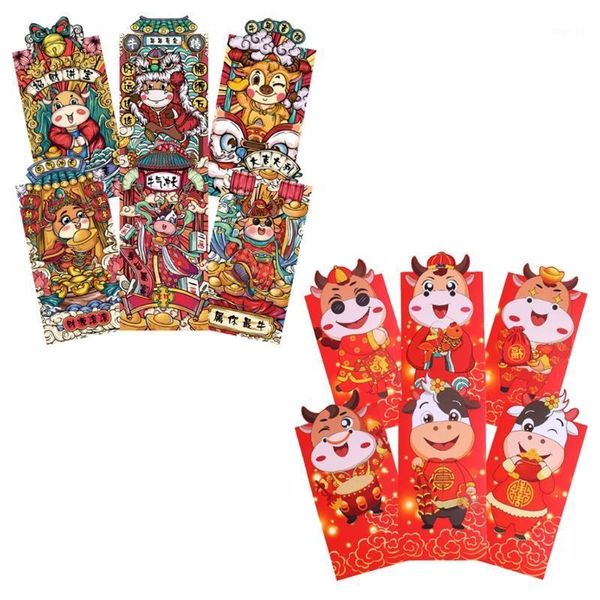 

6pcs/set chinese new year red money envelopes year of the ox cartoon cattle packet universal cash bag spring festival gift1