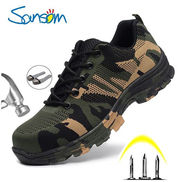 

sansom men's safety shoes steel toe work/safety boots plus size men security puncture proof boots work breathable sneakers, Black