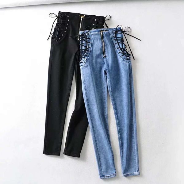 

women's spring new fashion high waist stretch jeans pants leggings, Blue