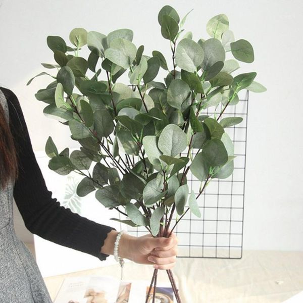 

90cm artificial leaves branch retro green silk eucalyptus leaf wreath plants faux fabric foliage home decor wedding decoration1