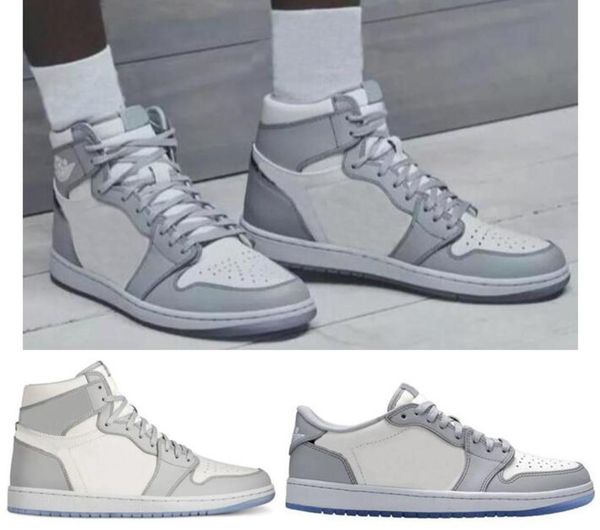

womens mens 1 white and grey basketball shoes 1s white gray sports sneakers new
