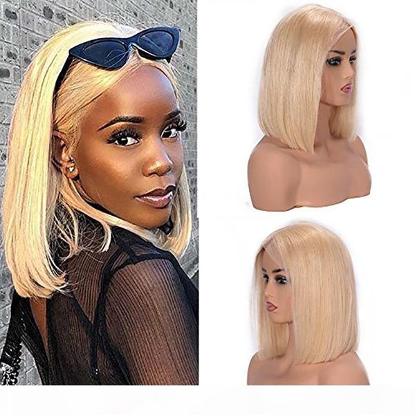 

straight lace front human hair bob wigs 613 color pre plucked brazilian indian full lace wig 150% density bob blonde human hair wig, Black;brown