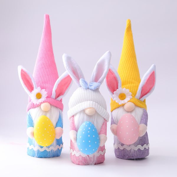 

easter bunny faceless dwarf doll hug eggs easter garden gnome plush rabbit dwarf holiday party ornaments table decoration home accessories