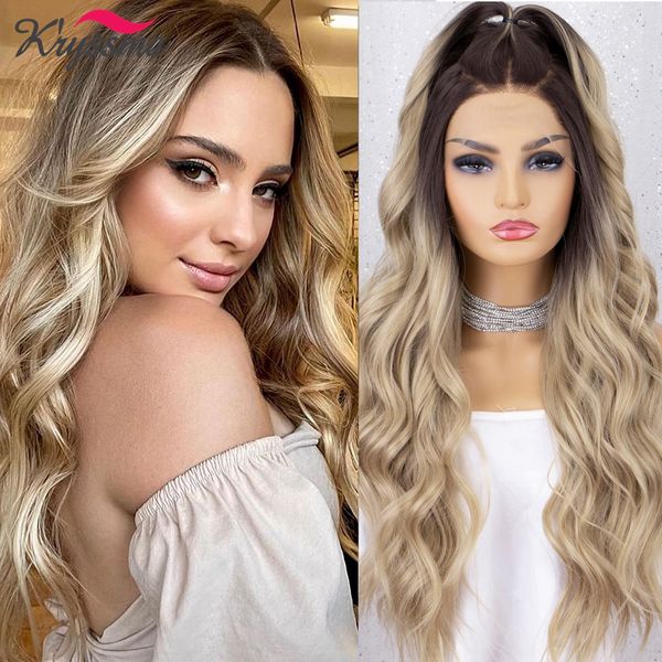 

lx brand long wavy synthetic wig blonde lace front wigs for women heat resistant natural hairline honey blonde wig cosplay hairfactory direc, Black