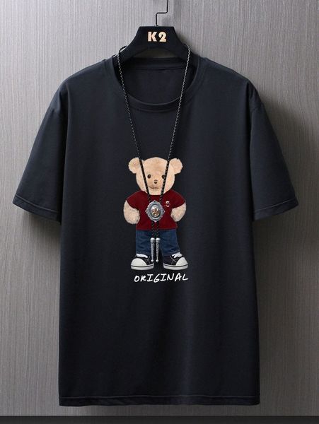 

men bear & letter graphic tee l27h#, White;black