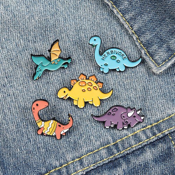 Broschen Pin Niedliche Emaille Tier Dinosaurier für Frauen Mädchen Modeschmuck Zubehör Metall Vintage Pins Abzeichen Großhandel Kinder Geschenk