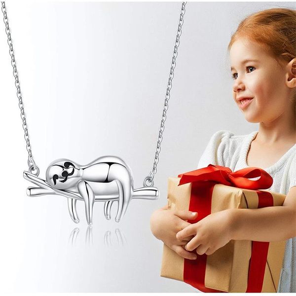 Ysh neu 100% 925 Sterling Silber Cute Animal Slider Sloth Anhänger Halsketten Damen Mode DIY Juwely Geschenke Q0531