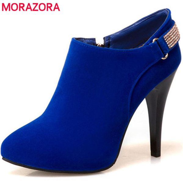 

boots morazora large size 34-45 womens fashion lady thin heels shoes for women ankle flock zip spring autumn, Black