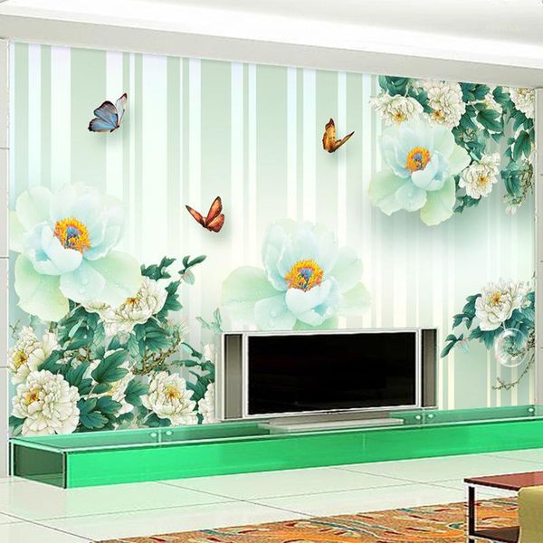 

modern fashion mural wallpaper 3d stereo peony butterfly flowers p wall painting living room tv sofa background wall decor1