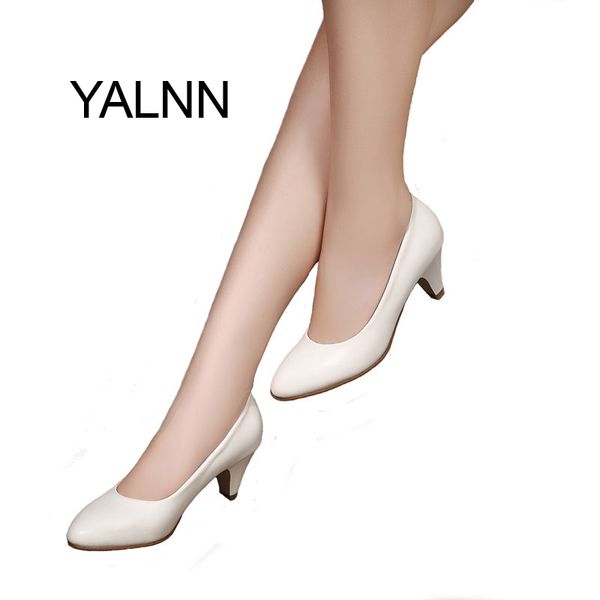 

yalnn women's leather med heels new shoes classic black&white pumps shoes for office ladies shoes t200111