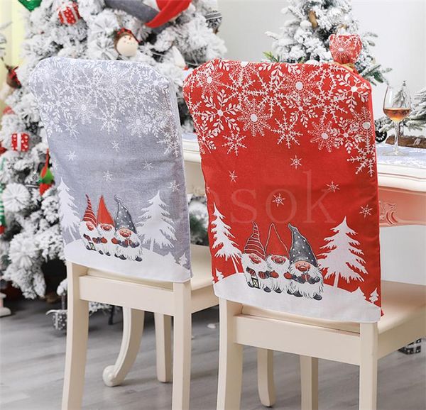 Fodera per sedia natalizia Babbo Natale Cappello rosso Coprisedile per sedia Set di tappi per sedia da pranzo per Natale Decorazioni per feste a casa DB070