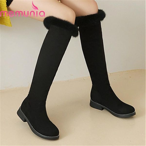 

memunia 2021 big size 33-43 women boots winter keep warm snow boots low heel round toe black color knee high