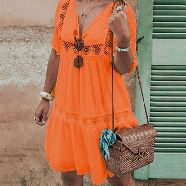 

женская летняя boho платье v шеи hollow платье с коротким рукавом партия пляж sundress одевается женщина партии ночью летних платьев 2020, Black;gray