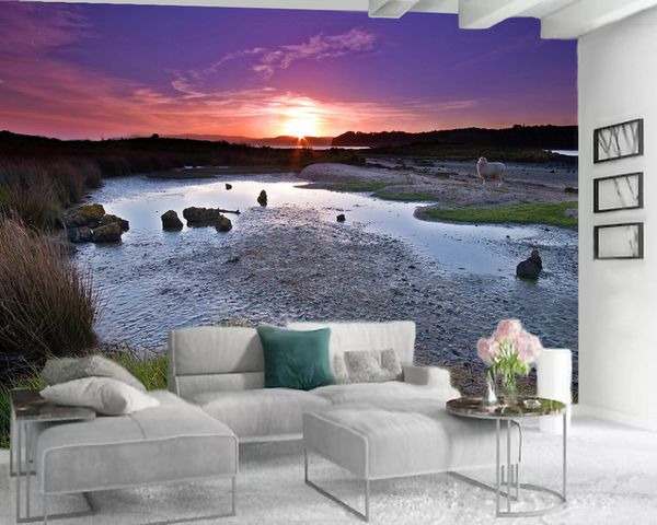 Vivas 3D Wallpaper Romantic paisagem 3D Mural Wallpaper Cenário bonito do sol personalizado 3D Photo Wallpaper Home Decor