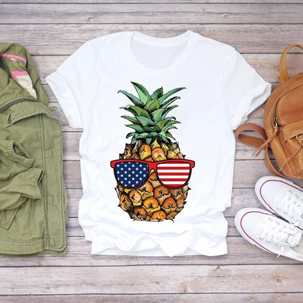 

women 2020 beach usa flag print summer pineapple fruit camisa shirt ladies womens t-shirts t graphic female tee t-shirt, White